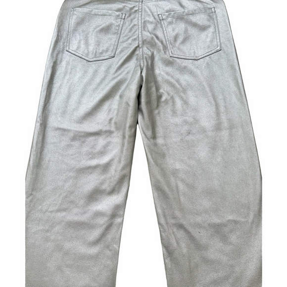 Zara Metallic Silver Pants Size Medium Faux Leather Look - Picture 5 of 9